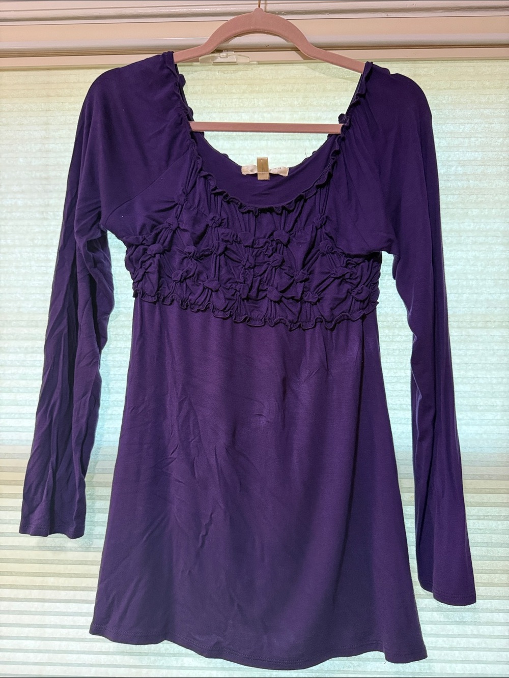 Kenar Deep Purple Long-Sleeve Ruffled Front Top